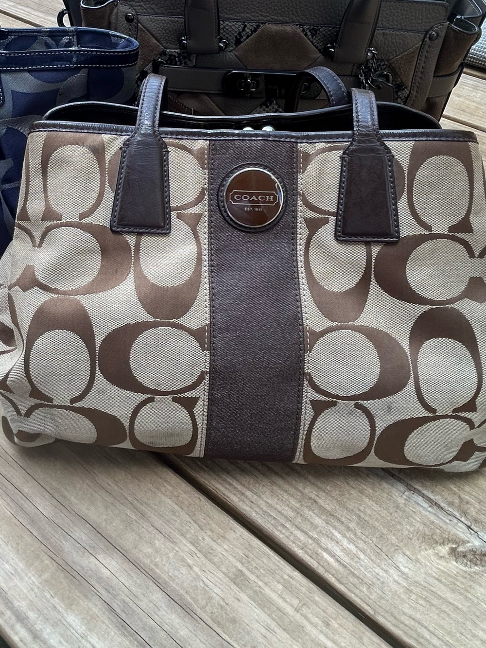 Coach Brown & Cream Signature Canvas Satchel